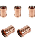 5 Pack 4 Inch Press Fit Copper Xl Coupling With Stop Dead Straight Fit Leak Proof Plumbing Parts For Copper Pipe Built Heavy Duty Corrosion Resistant No Sweat Install Locks Down Tight Reliable, showcased from above.