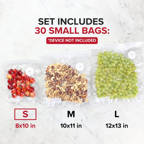 Reusable Vacuum Sealer Bags For Food 30 Pack Small 8x10 Inches BPA Free Odor Resistant Leak Proof Freezer Microwave Safe Storage