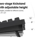 Fly 75 Percent Wireless Mechanical Keyboard Featuring Tri Mode Bluetooth And Usb C Connections showing adjustable height kickstand at various angles.