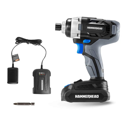 20V Cordless Impact Driver Kit With One Quarter Inch Hex Chuck, 1590 Inch Pounds Torque, LED Work Light, Metal Gearbox