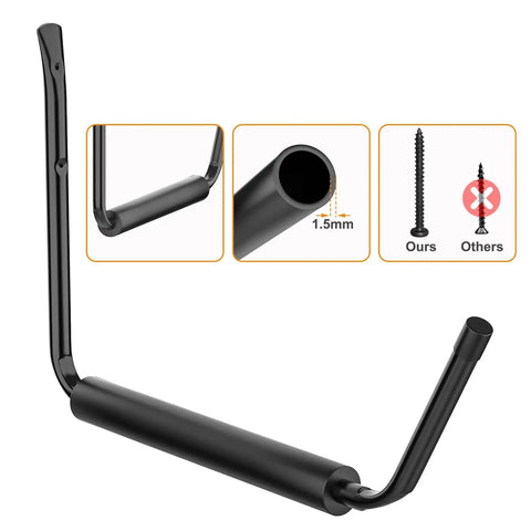Lightweight Kayak Storage Rack With Wall Mount Hooks For Garage Organization, black steel hook close-up, fasteners included