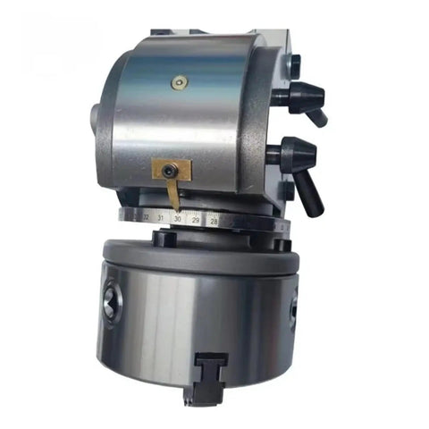 Heavy Duty Rock Solid Six Inch Semi Indexing Dividing Head With Three Jaw Tailstock Chuck For Cnc Milling Shops And Knuckle Bashers Built Killa Tough For The Daily Grind, shown in side view with detailed controls.