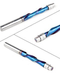 Downcut Spiral Flush Trim Router Bit Pro Grade One Quarter Inch Shank Solid Carbide Nano Coated With Top Bearing and Dual Ball Bearings