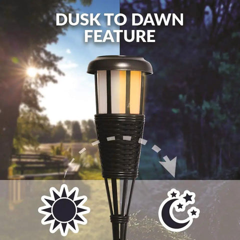 4 Pack Solar Powered Flickering Flame Outdoor Island Torches With Realistic Dancing Flame LED dusk to dawn feature