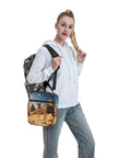 Person holding Desert Camel Insulated Lunch Bag With Detachable Handle, Leakproof Cooler Tote. Features a desert camel design.