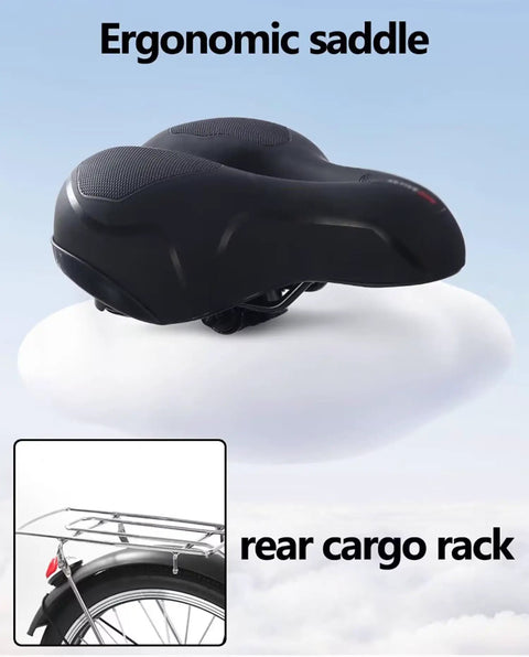 Ergonomic saddle and rear cargo rack for Three Wheel Pedal Tricycle With Detachable Training Wheels, Front Seat Tandem Trike
