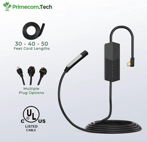 Nacs Ev Charger Mobile Connector Serving 40 Amp Level 2 Fast Electric Vehicle Charging With Flexible Cables Ranging From 30 To 50 Feet display with multiple plug options.