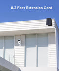 Solar Powered Wireless Outdoor Security Camera With 365 Day Power PIR Motion Detection Alarm Alerts SD Card Slot Two Way Audio 2.4G WiFi 5000mAh Battery mounted on modern house exterior