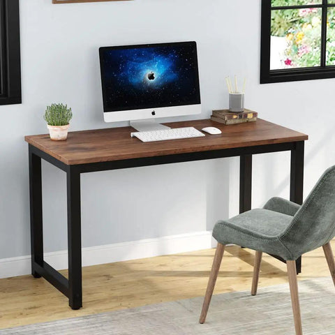 47 Inch Modern Rustic Computer Desk With Metal Legs And Adjustable Feet, Extra Wide 23.6 Inch Desktop For Computer Monitor Printer And Writing