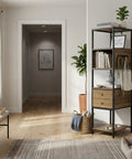 Two In One Pet Friendly Bookshelf With Built In Dog Food Storage And Feeding Station, 67 Inch Tall Wood And Metal Display Cabinet
