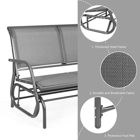 Two Person Swing Glider Chair 48 Inch Spacious Outdoor Lounge Bench with steel frame and weatherproof fabric, side view