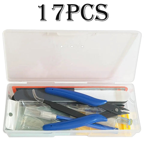Complete 17 Piece Model Making Tool Kit For Dollhouse Miniatures And DIY Crafts with tools in a plastic box