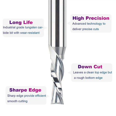 Carbide Downcut Router Bit Set For Woodworking With 3/8 Inch Cutting Diameter, 1/2 Inch Shank, high precision spiral end mill.
