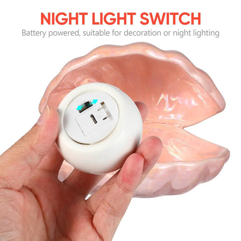 Seashell LED Mood Lamp, Portable Pearl Night Light switch, ceramic ornament, detail view of removable pearl and shell, 165x150x140 mm