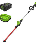 60V Brushless Cordless Pole Hedge Trimmer With 20 Inch Laser Cut Dual Action Blades No Gas Needed Power Through Thick Branches Ultra Quiet Yard Tool Includes 2Ah Battery And Charger