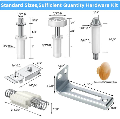 Components of Bifold Door Hardware Kit with Track, Top & Bottom Pivot, Spring, Metal Pivot Pin and Steel Track (36 inch)