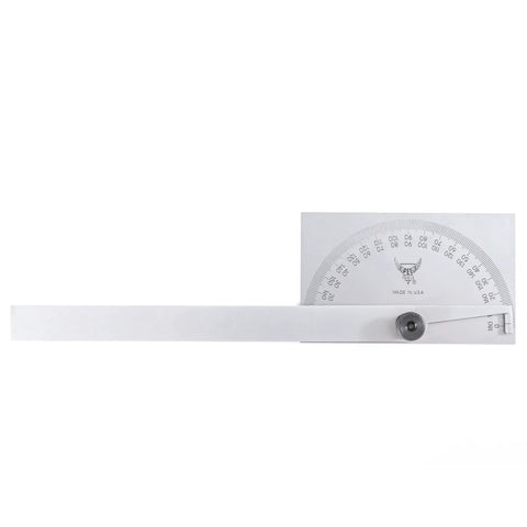 Rock Solid Stainless Steel Angle Protractor Square Head Double Zero To One Eighty Degree Scale with knurled thumb lock