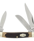 Solid As A Rock Pocket Folder With 2 Inch Clip Point Blade Crafted From High Carbon Stainless Steel And Rough Cut Sawcut Grip Ideal For Heavy Duty Daily Carry And Wilderness Go Bags, showing three folding blades.
