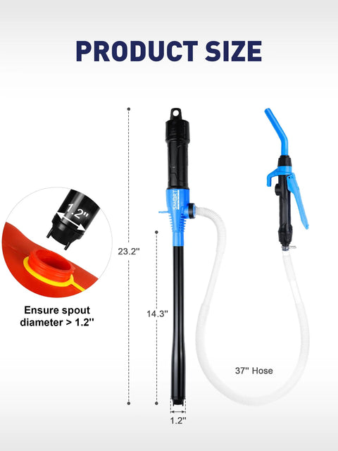 Portable Cordless Fuel Transfer Pump Battery Powered Fluid Transfer Tool 2.8 GPM For Oil Diesel Gas Water Kerosene size diagram
