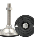 Heavy Duty Adjustable Furniture Leveling Feet Pair Thick Carbon Steel Threaded Base Stabilizer showing a metal and rubber base.