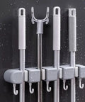 Heavy Duty Wall Mount Broom And Mop Organizer With 4 Racks And 5 Hooks for Bathroom Kitchen Garage Garden And Laundry Room
