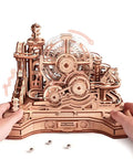 3D Wooden Puzzle And Marble Run Kit For Adults And Teens, Build And Play DIY Gear Ball Challenge With Auto Lift, Ramps And Victory Bell, Retro Gamepad Styled Model Building Toy For Christmas And Birthday Gifts. 653-piece wooden marble run