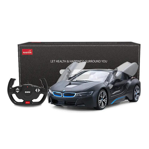 BMW I8 1:14 Scale Remote Control Car With Open Scissor Doors, Matte Black RC Toy Vehicle, Real 1/14 Replica and remote