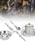 Dope Portable One Person Stainless Steel Camping Cookware Kit Mess Set With Mesh Storage Bag Rustproof And Scratch Resistant