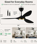 52 Inch Black Modern Ceiling Fan With Lights And Remote, Smart WiFi Enabled, Three Blades Quiet DC Motor, size diagram