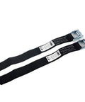 Pair of Heavy Duty 1 Inch Tie Down Straps, 2 Pack Adjustable Ratchet Straps With Cam Buckle, 1500 Lbs Capacity, black, laying on white background