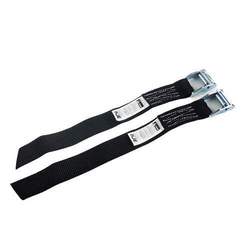 Pair of Heavy Duty 1 Inch Tie Down Straps, 2 Pack Adjustable Ratchet Straps With Cam Buckle, 1500 Lbs Capacity, black, laying on white background