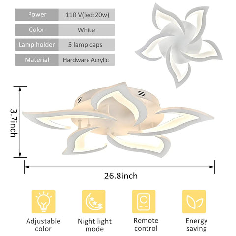 Modern Five Head Dimmable LED Ceiling Light With Remote Control Three Color Temperatures And Timer Easy Install For Bedroom Living Room Kitchen Stylish Minimal Boss Vibe Lighting