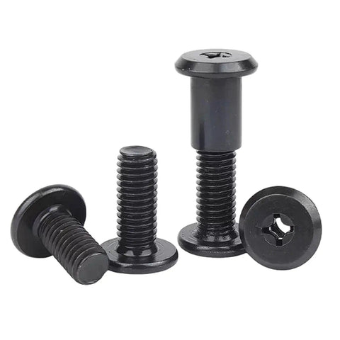 Heavy Duty M6 Beveled Flat Head Cross Furniture Bolts And Nuts Kit 40 Sets For Indoor Outdoor Use Premium SS304 Stainless Steel Fasteners For DIY Projects And Furniture Builds With Durable Threads And Easy Tightening, black bolts close-up