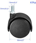 Hella Smooth Black Nylon Twin Wheel Furniture Casters 4 Pack with 50mm size and M8x13mm threaded stem for cabinets and trolleys.