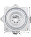 Bottom view of Heavy Duty Square Lazy Susan Turntable With Beefed Up Ball Bearing 360 Degree Swivel Plate And Mounting Hardware Silver Metal
