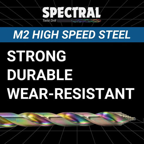 One Quarter Inch Step Point HSS Drill Bit With 135 Degree Split Point Tip, M2 High Speed Steel, Three Flat Shank, Multicolor Finish
