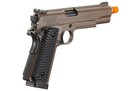 Aluminum VX-14 Gas Blowback 1911 Airsoft Pistol with green fiber optic sights and ridge rail, side view