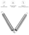 Two 6-inch stainless steel extension springs with 2 mm wire and ring ends, front view