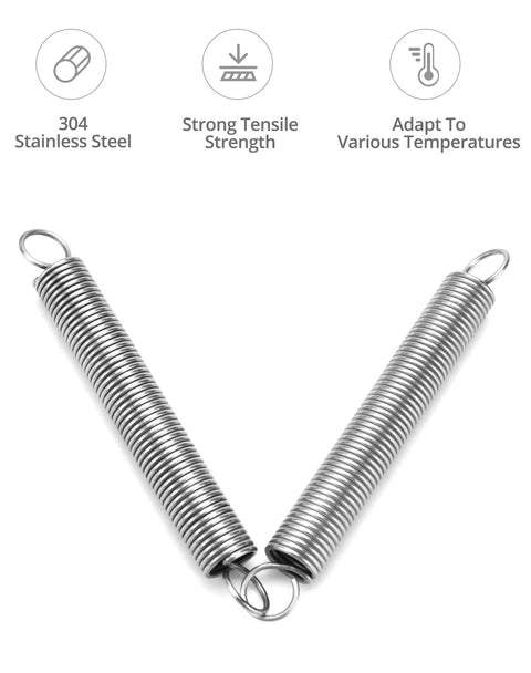 Two 6-inch stainless steel extension springs with 2 mm wire and ring ends, front view