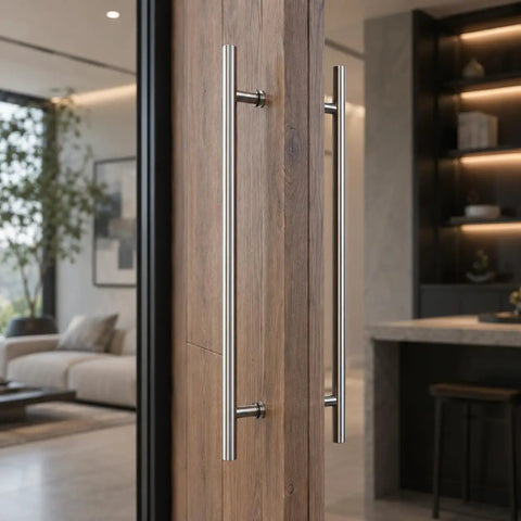 Heavy Duty Satin Round H Type Door Pull 60 Inch Length With 150 mm Bolt 304 Stainless Steel Indoor Outdoor Ready Premium Decorative Hardware For Modern Doors Easy Install Built To Last on wood door