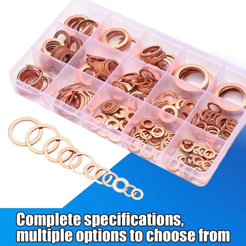 350 Piece Copper Washers Kit With Smooth Burr Free Seals Metric Sealing Crush Washers For Auto Plumbing And Machinery Durable Copper Washers Set With Standard Hole For Quick Installation in storage box