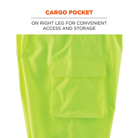 Hi Vis Rain Pants With Dirt Hiding Black Panels 2 Inch 3M Scotchlite Reflective showing cargo pocket detail