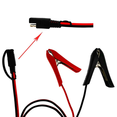 3.2 Foot Battery Clip On Crocodile Clamps With SAE Connector 14 AWG Solar Charger Extension Cable, red and black alligator clips visible