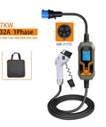 Road Trip Ready Portable J1772 EV Charger Cable 7KW 32A Five Meter Cord Built For Garage Recharge with display and plugs