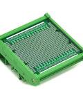 Front view of DIN Rail Mounting Carrier Housing with Prototype Board for DIY Prototyping, FR-4 material, fits 35mm, 32mm, or 15mm rails.