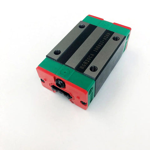 Two Pack HGR20 Square Linear Guide Rails With Four HGH20CA And HGW20CC Block Carriages For CNC Router Engraving And Precision Motion Devices, 500mm Rails, Pro Grade Smooth Operation, Low Backlash And Durable Build, HGR20 bearing block close-up