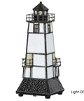 Lighthouse Tiffany Style Stained Glass Accent Table Lamp Night Light With Lookout Platform for Home Decor, light off view
