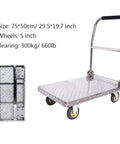 Heavy Duty Steel Platform Truck Cart With 5 Inch Wheels Foldable Flatbed Dolly showing 75x50cm deck and durable design.