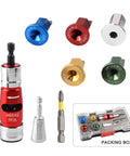 Heavy Duty Drill Mount Wire Strippers Adjustable Cable Peeler For Fast Copper And Aluminum Insulation Removal No Sweat Power Drill Compatible tool set with various gauge attachments in carrying box.