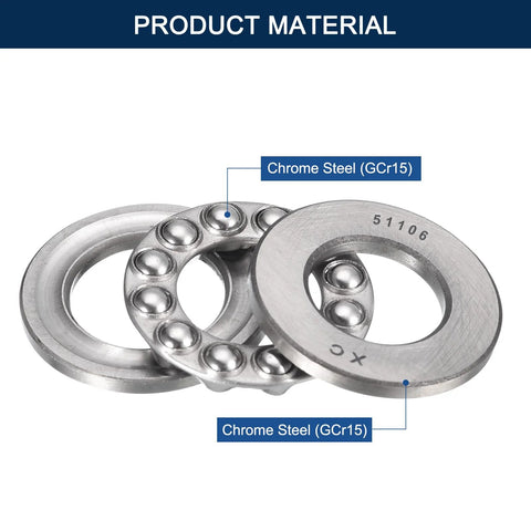 HiPicco thrust ball bearings, 4 pcs, chrome steel GCr15, 30x47x11 mm, single-row